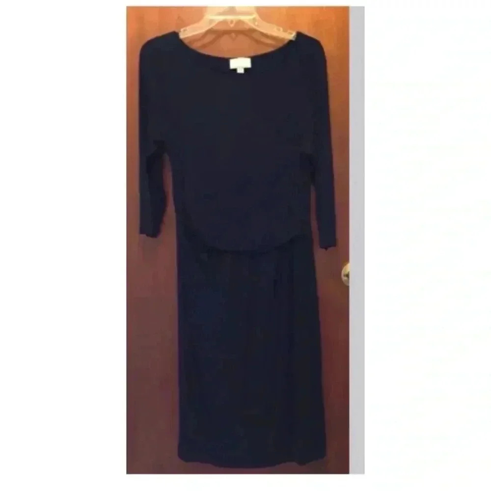 Women PURE COLLECTION Black Boat Neck Gather Waist Jersey Dress Sz 8/10 EUC